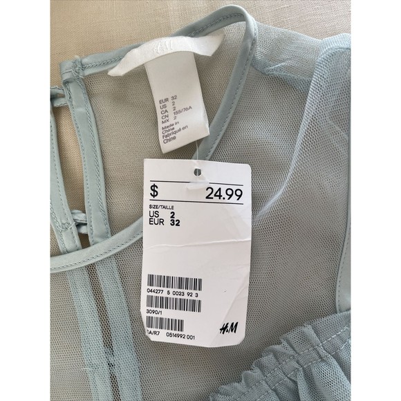 NWT H&M Woman’s Sleeveless Tulle Ruffle Blouse Top Mint Green sz 2 - Picture 2 of 4